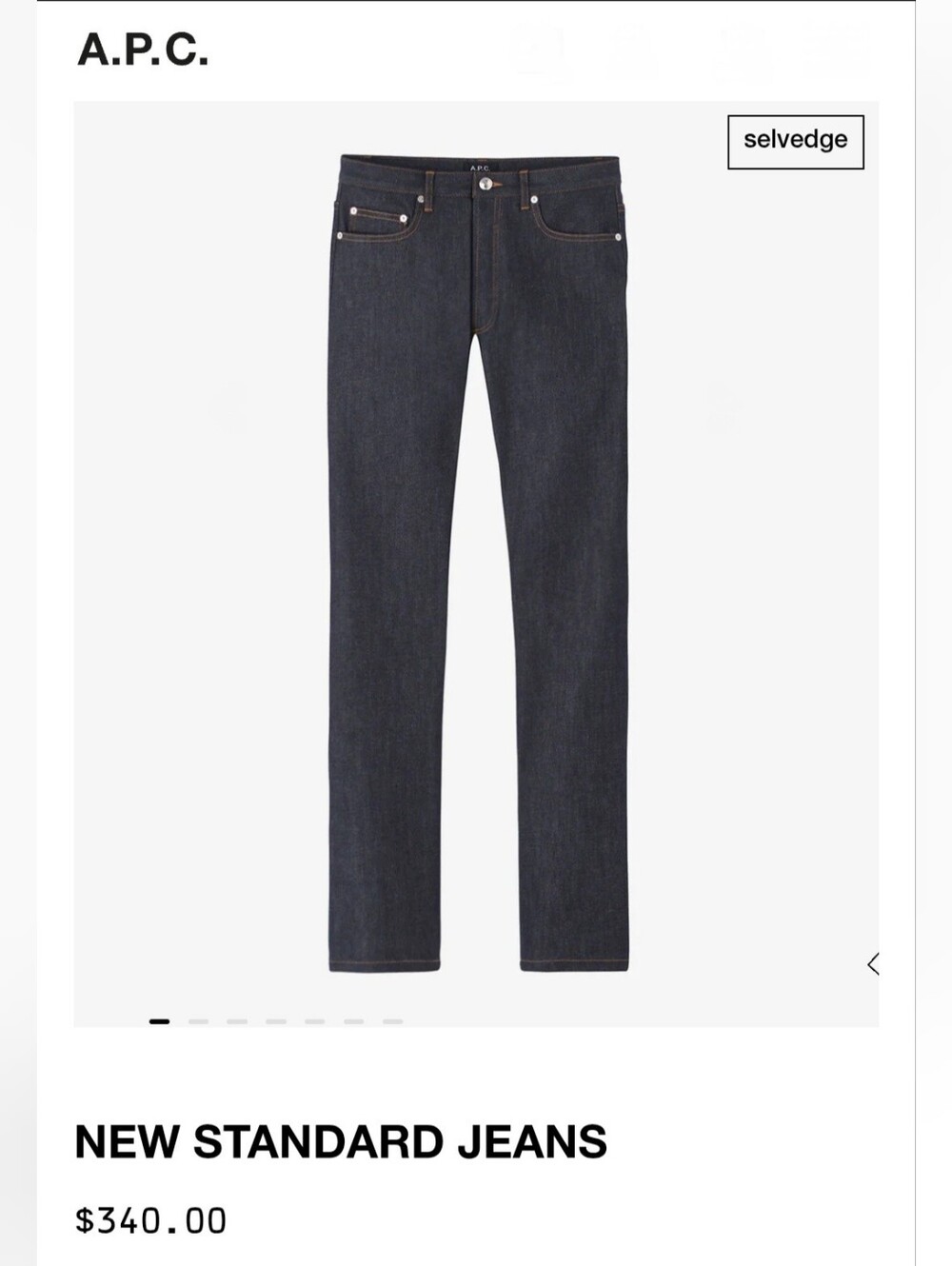 APC Jeans New Standard Selvedge Men's Dark Blue Straight-Leg Jeans Sz 28